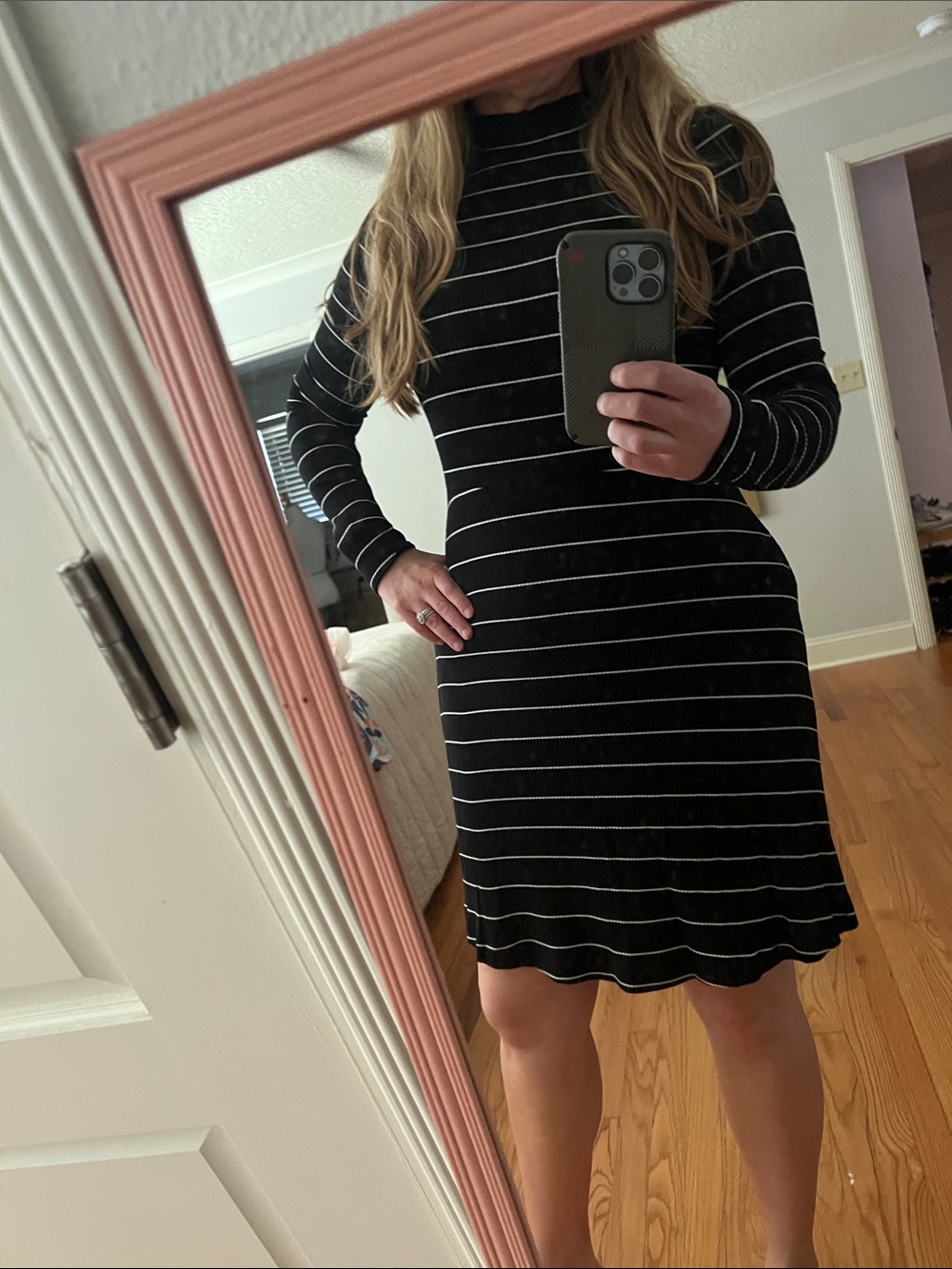 Banana Republic dress long sleeve striped mock neck swing ribbed knit small